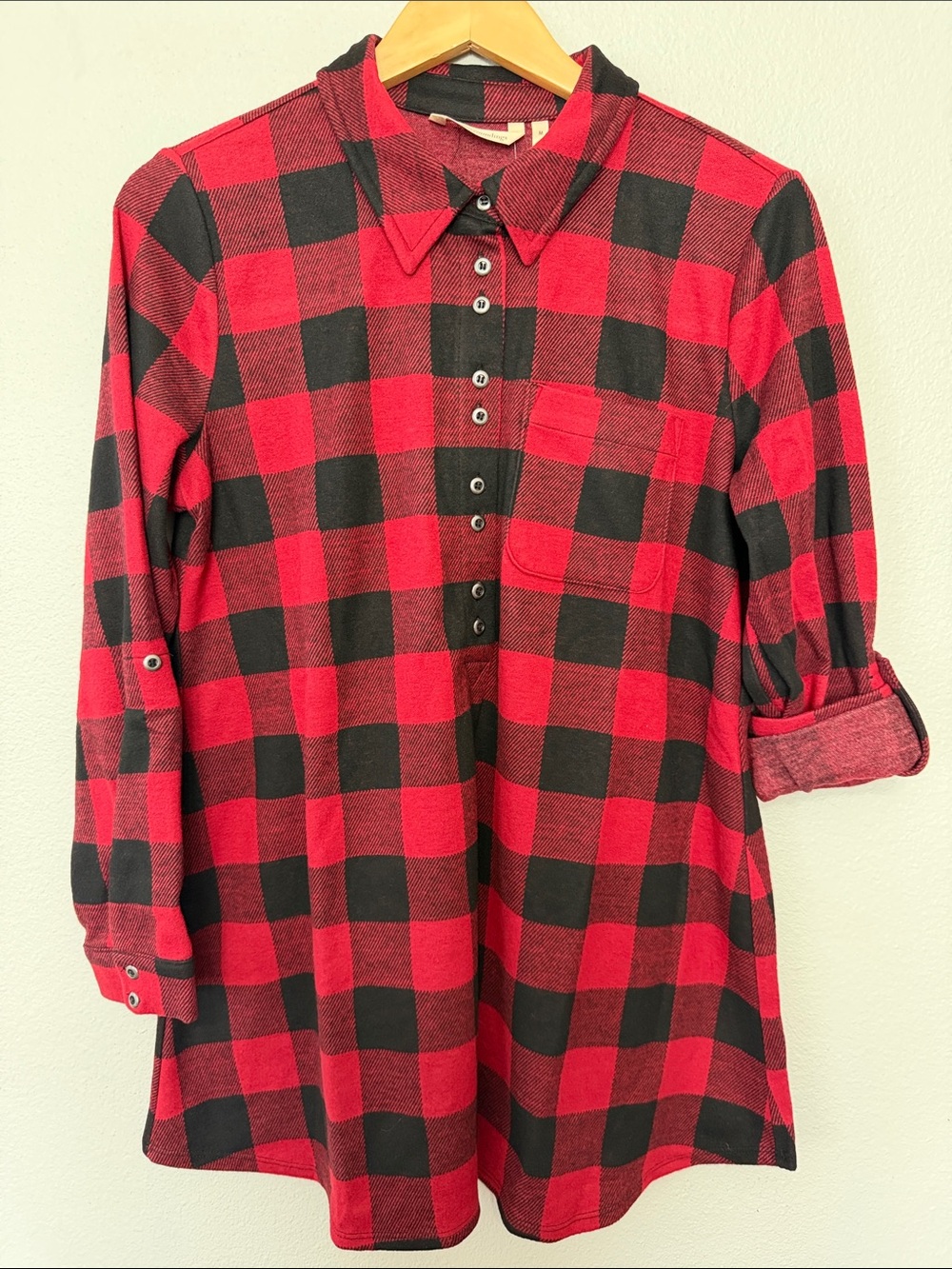 Soft Surroundings Medium Rio Red &‎ Black Buffalo Plaid Button-Front Tunic SOFT